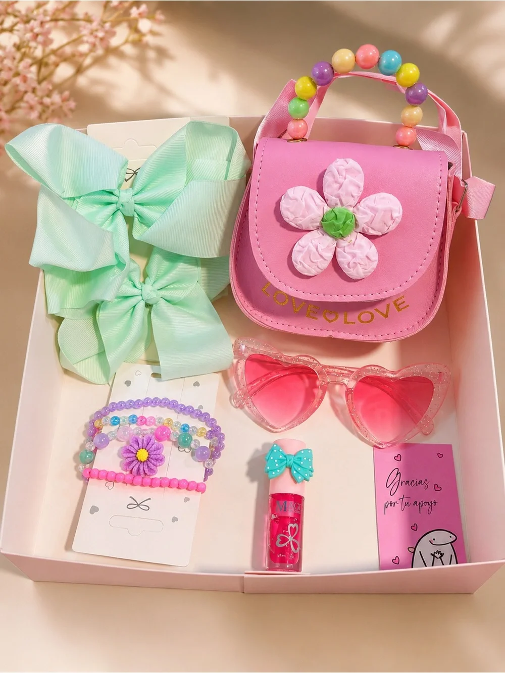 Pink Hair Accessory Gift Box with Gold Ribbon -